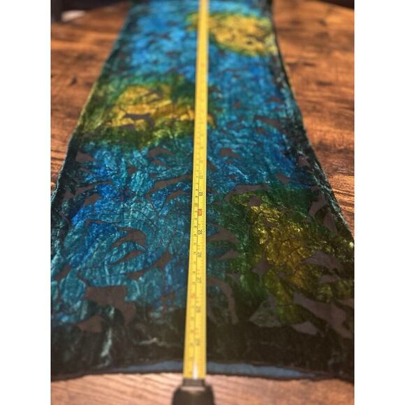 Crushed Velvet Silk Viscose Blend Scarf Turquoise Water Color Bohemian Floral - Picture 6 of 6